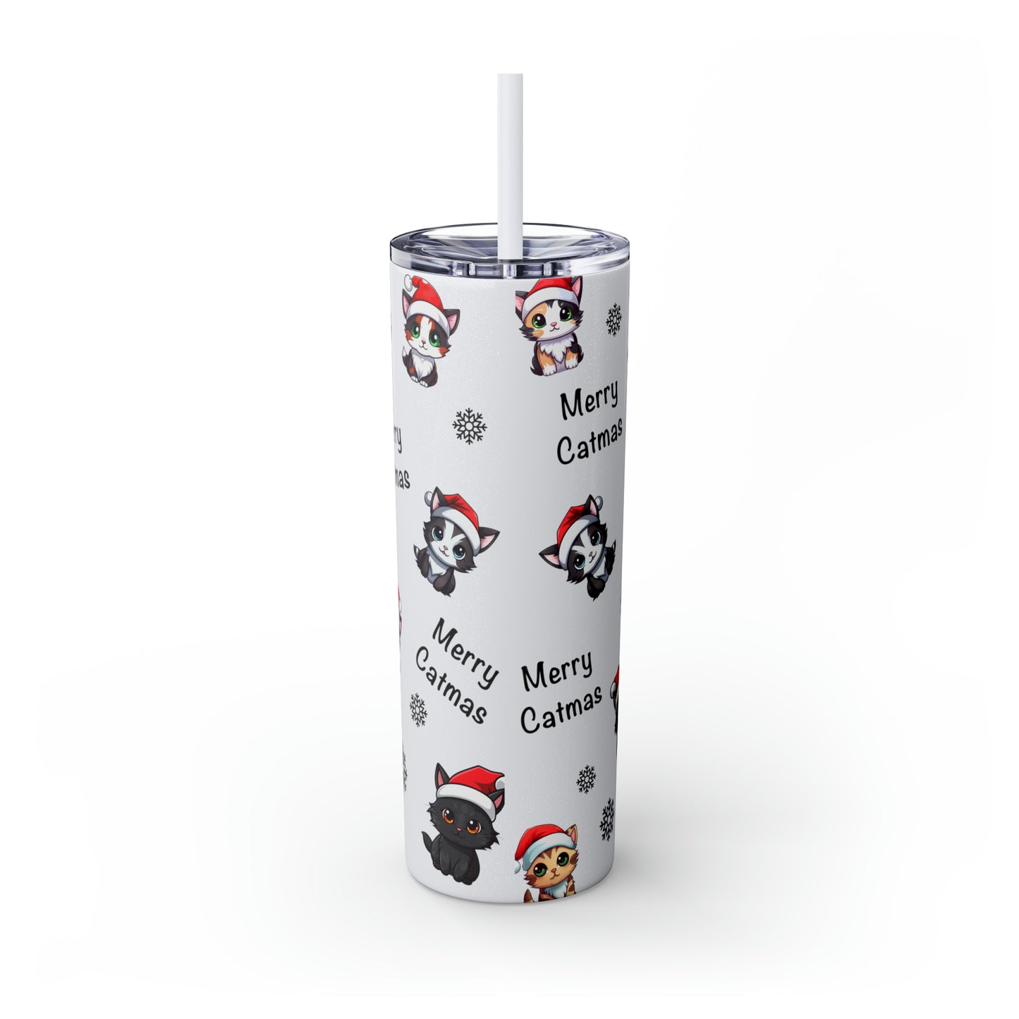 Merry Catmas Skinny Tumbler with Straw, 20oz