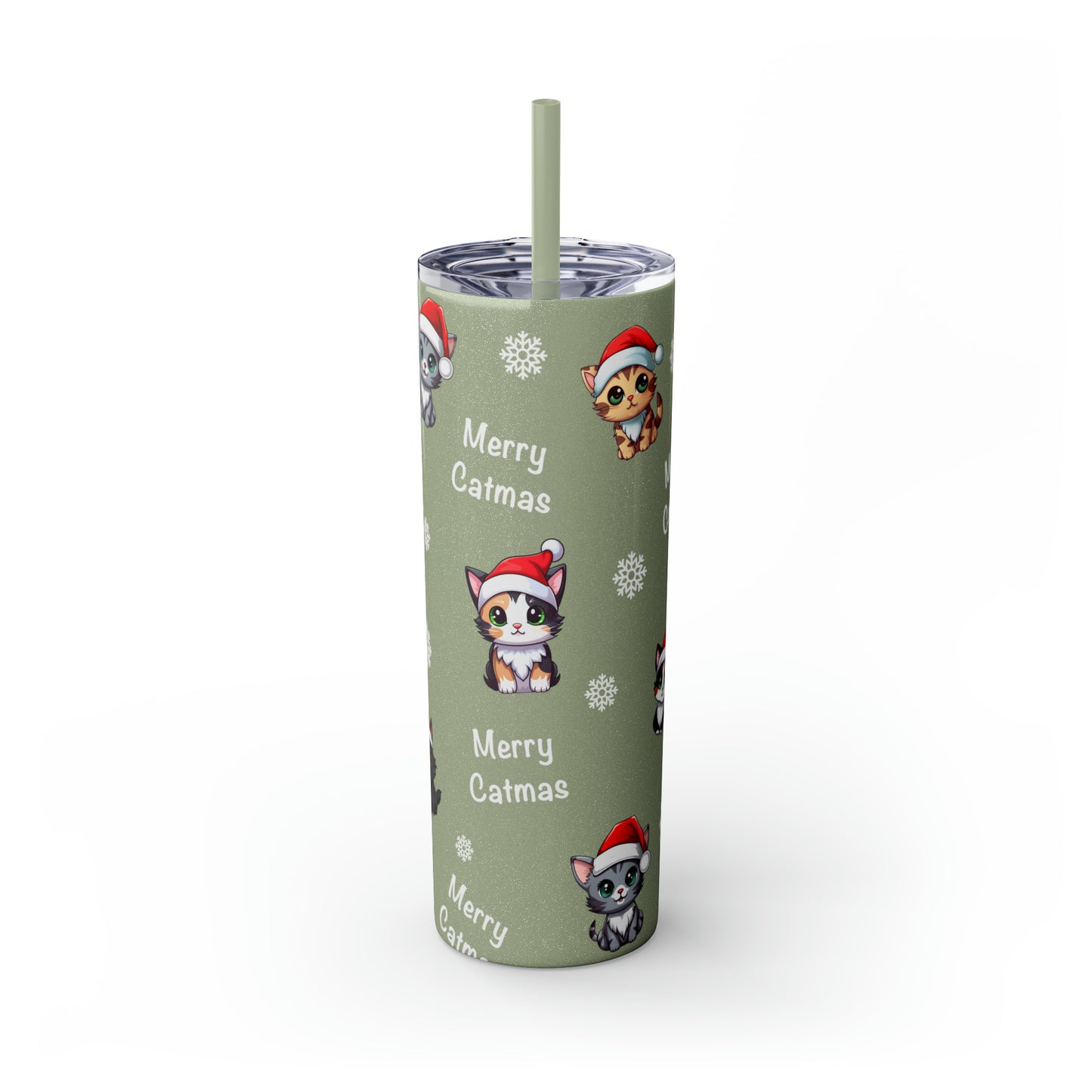 Merry Catmas Skinny Tumbler with Straw, 20oz