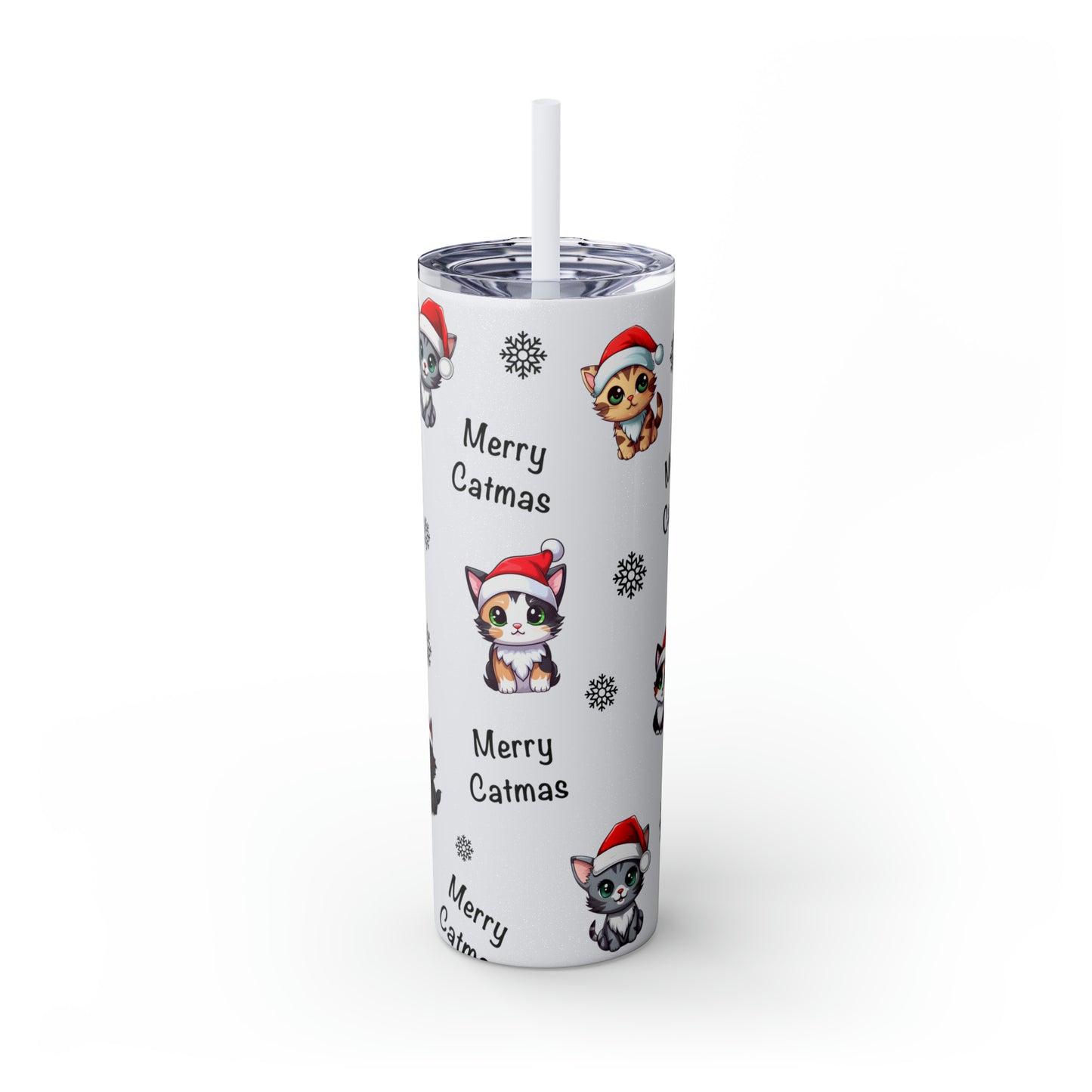 Merry Catmas Skinny Tumbler with Straw, 20oz