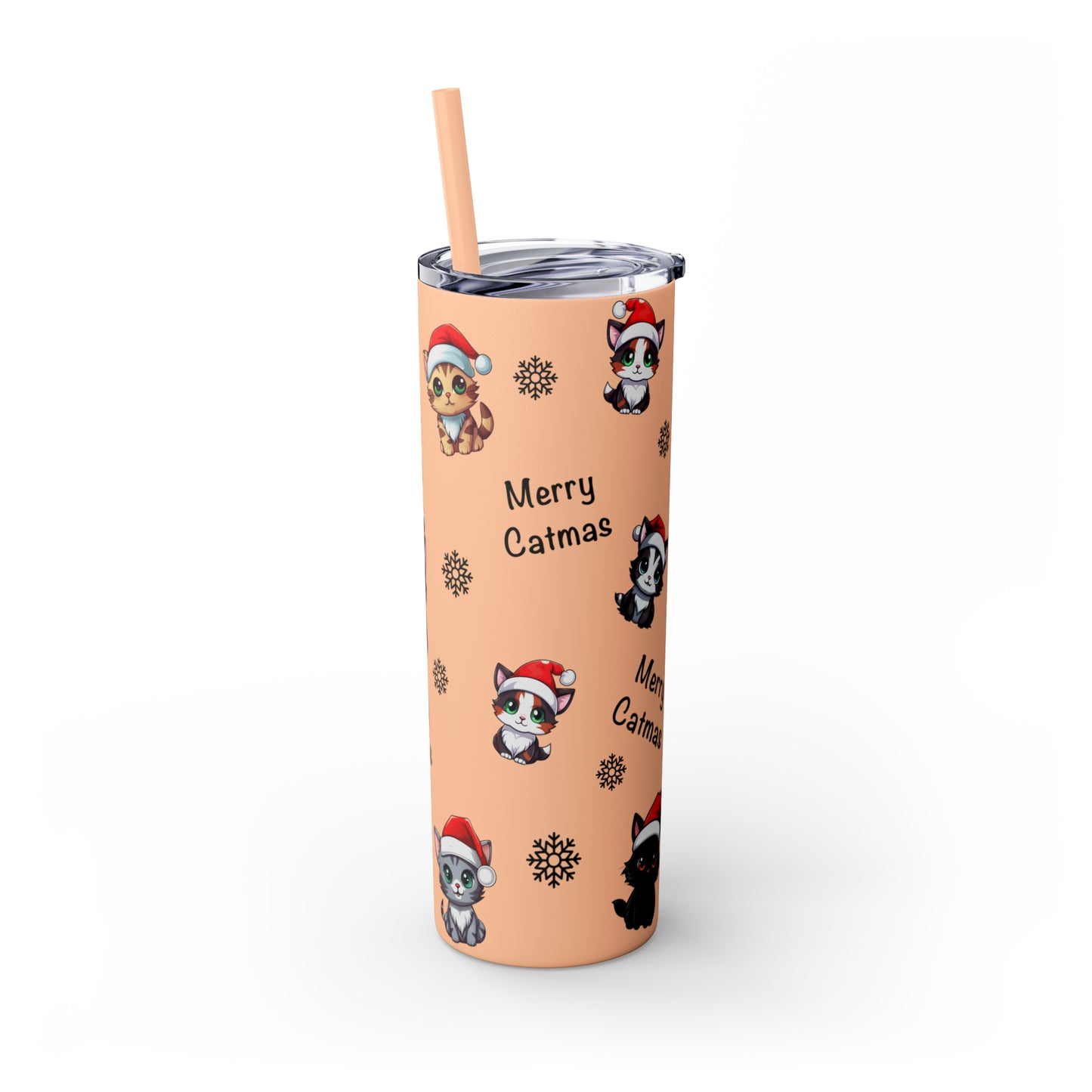 Merry Catmas Skinny Tumbler with Straw, 20oz