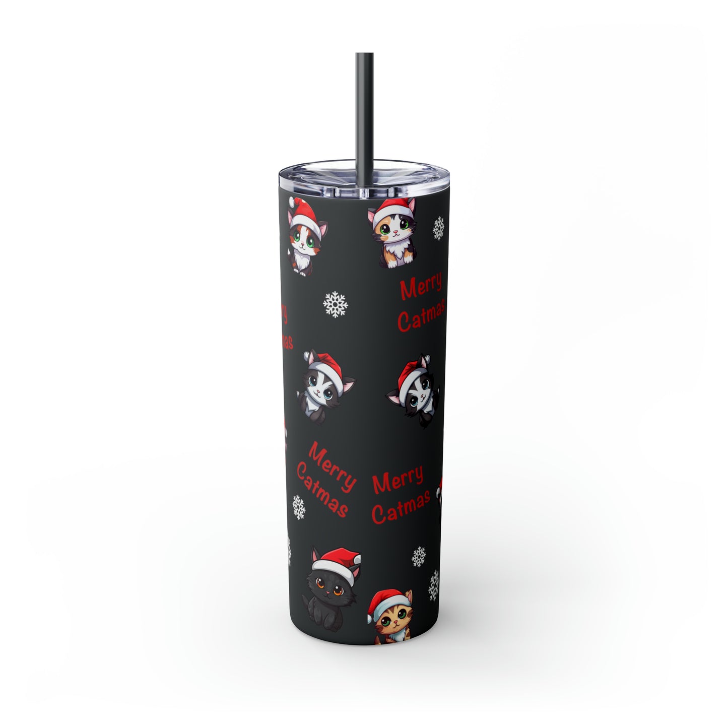 Merry Catmas Skinny Tumbler with Straw, 20oz