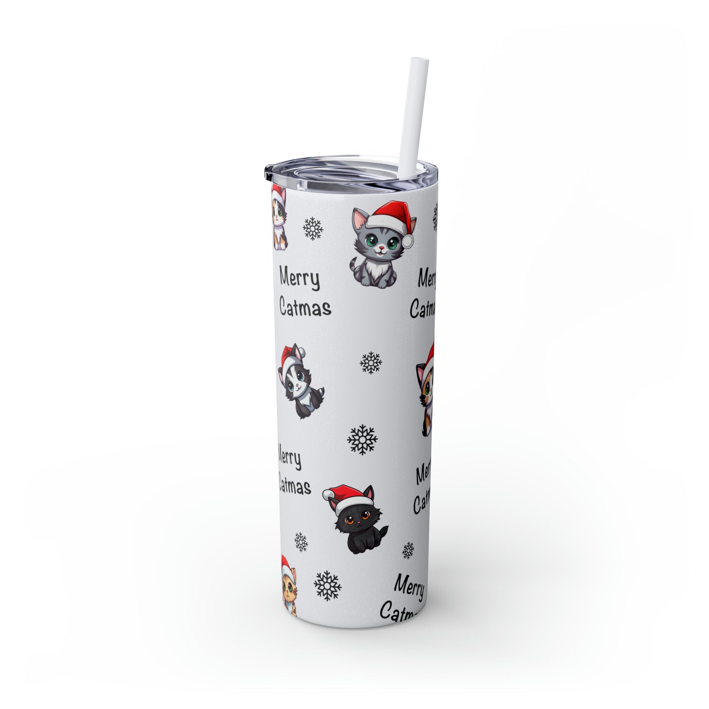 Merry Catmas Skinny Tumbler with Straw, 20oz