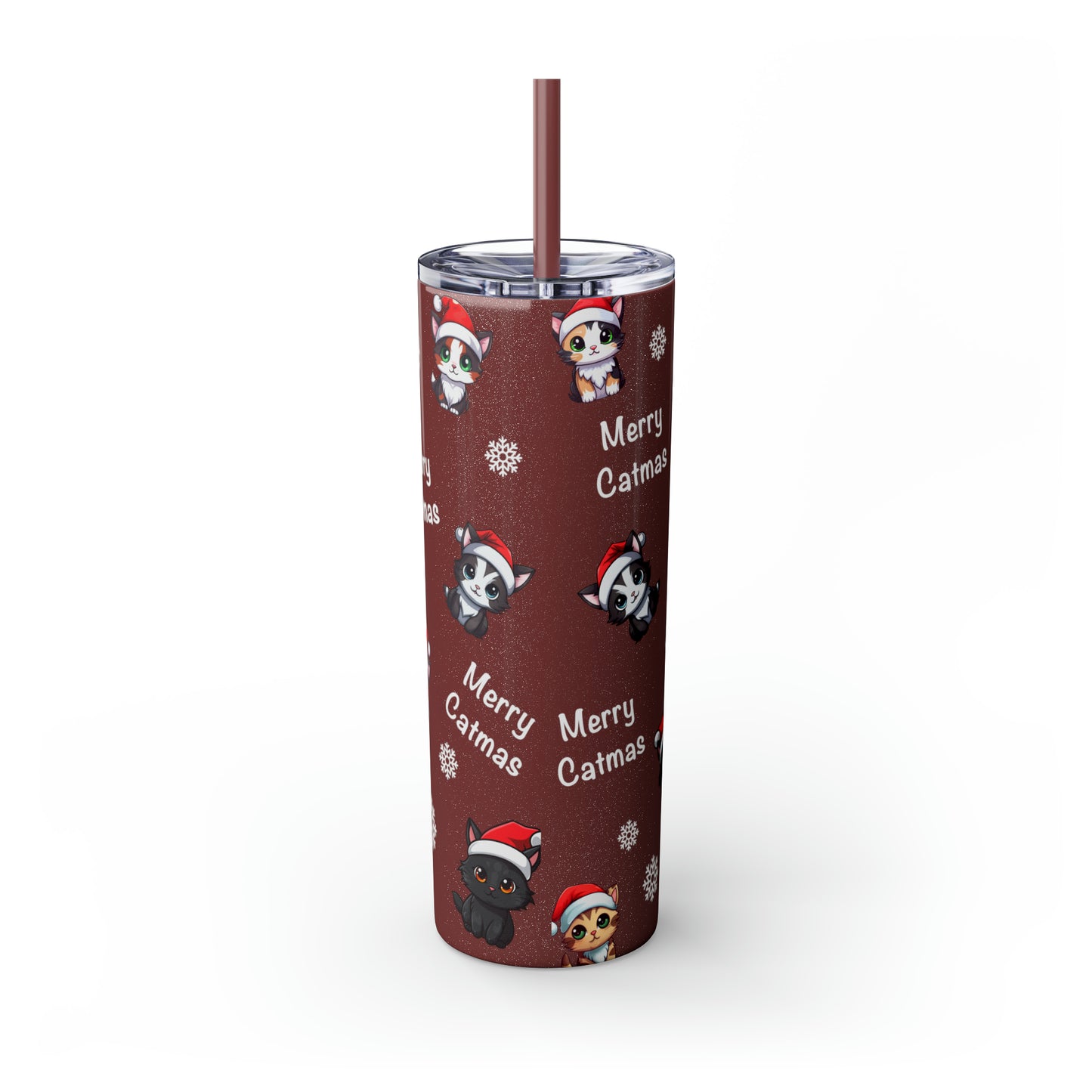 Merry Catmas Skinny Tumbler with Straw, 20oz