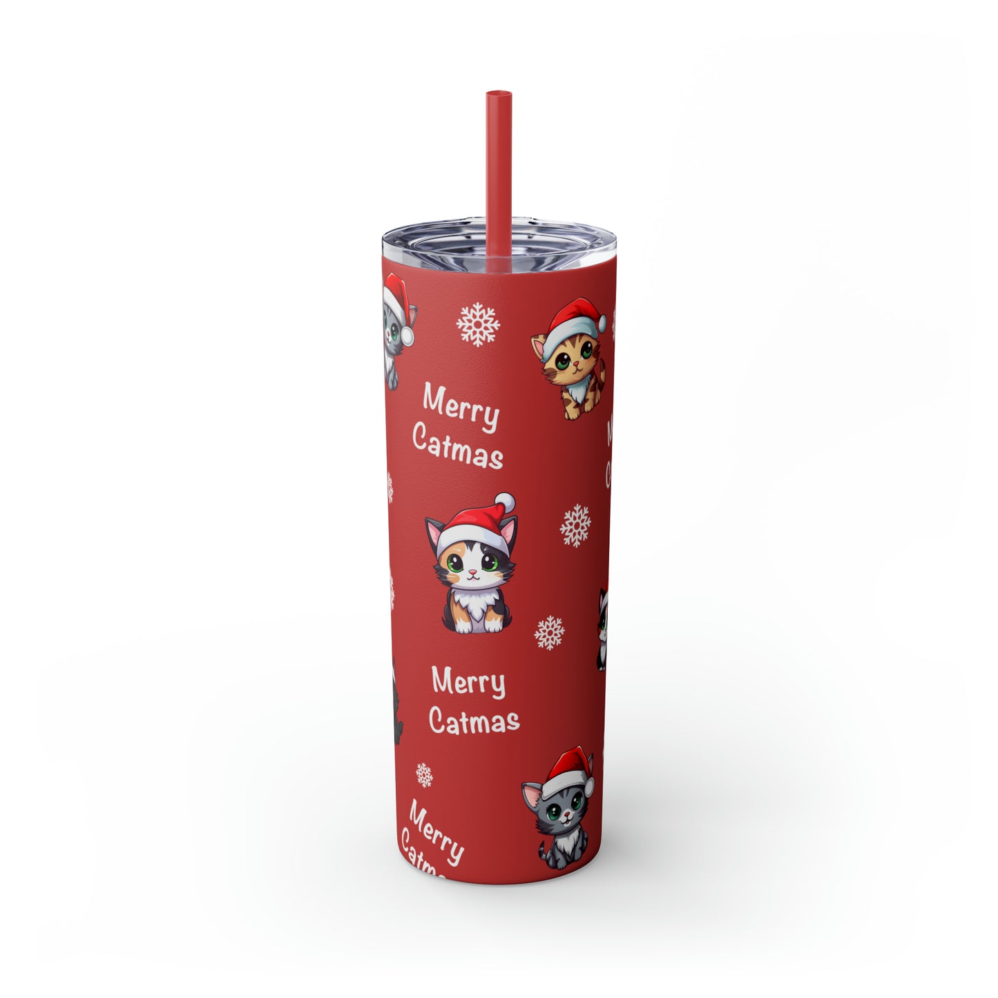 Merry Catmas Skinny Tumbler with Straw, 20oz