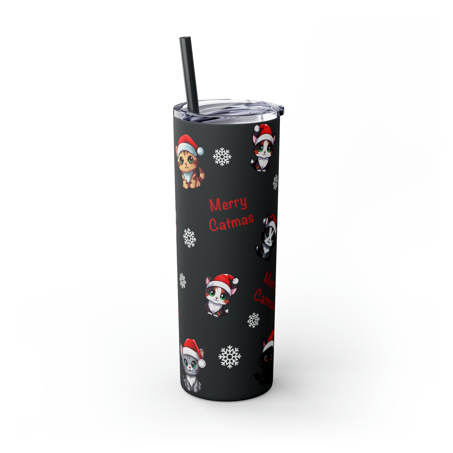 Merry Catmas Skinny Tumbler with Straw, 20oz