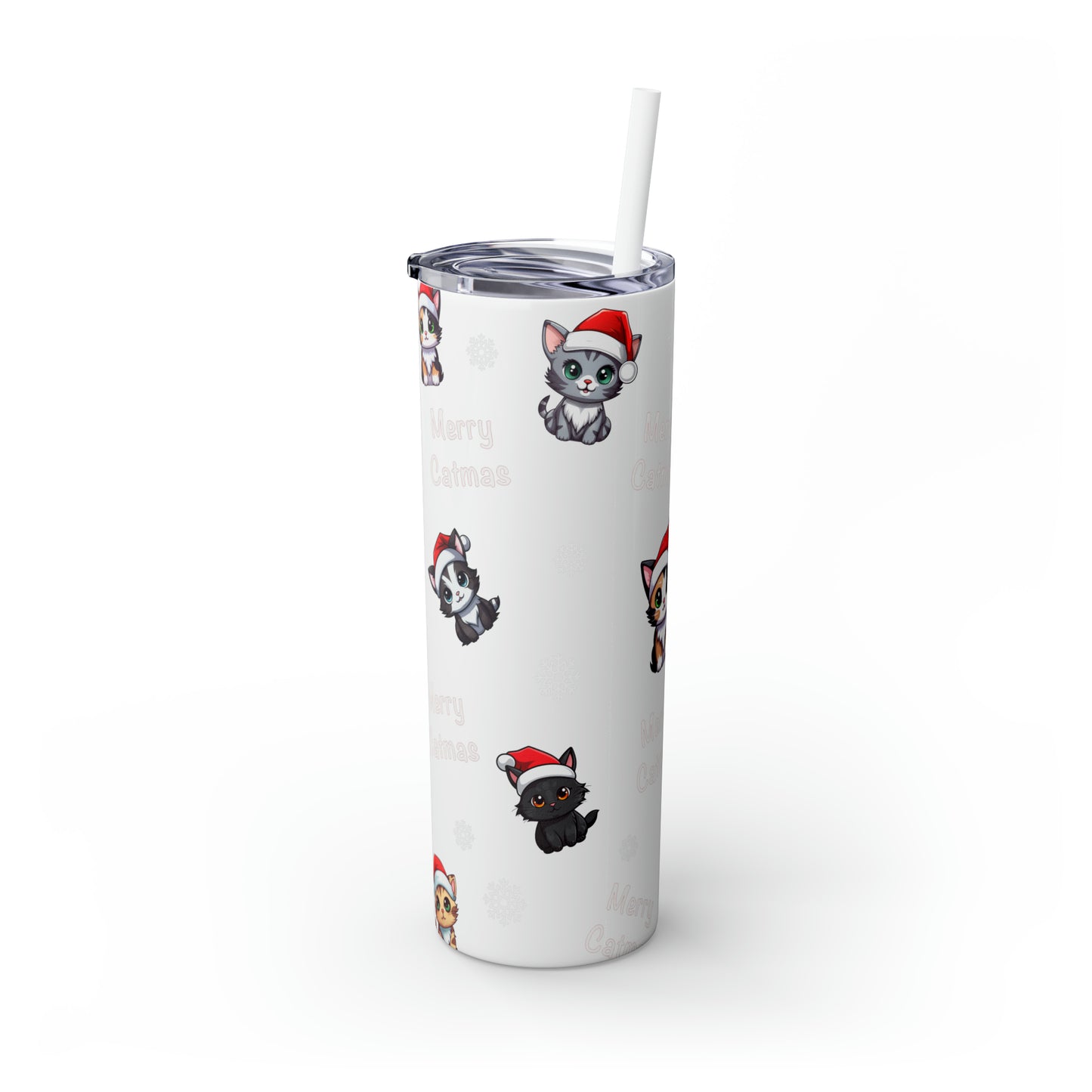 Merry Catmas Skinny Tumbler with Straw, 20oz