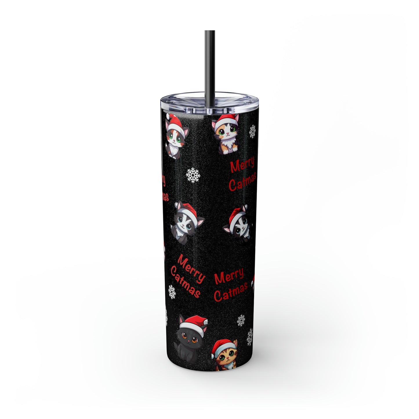 Merry Catmas Skinny Tumbler with Straw, 20oz