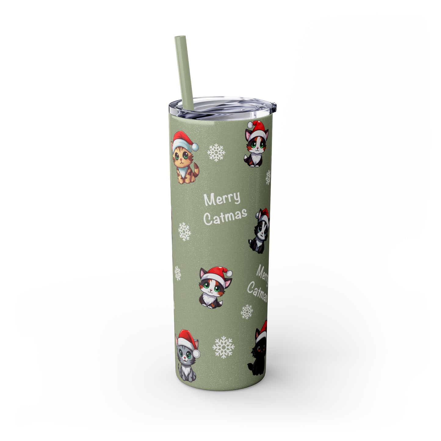 Merry Catmas Skinny Tumbler with Straw, 20oz