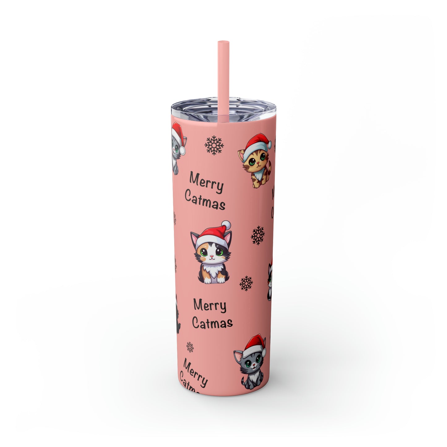 Merry Catmas Skinny Tumbler with Straw, 20oz