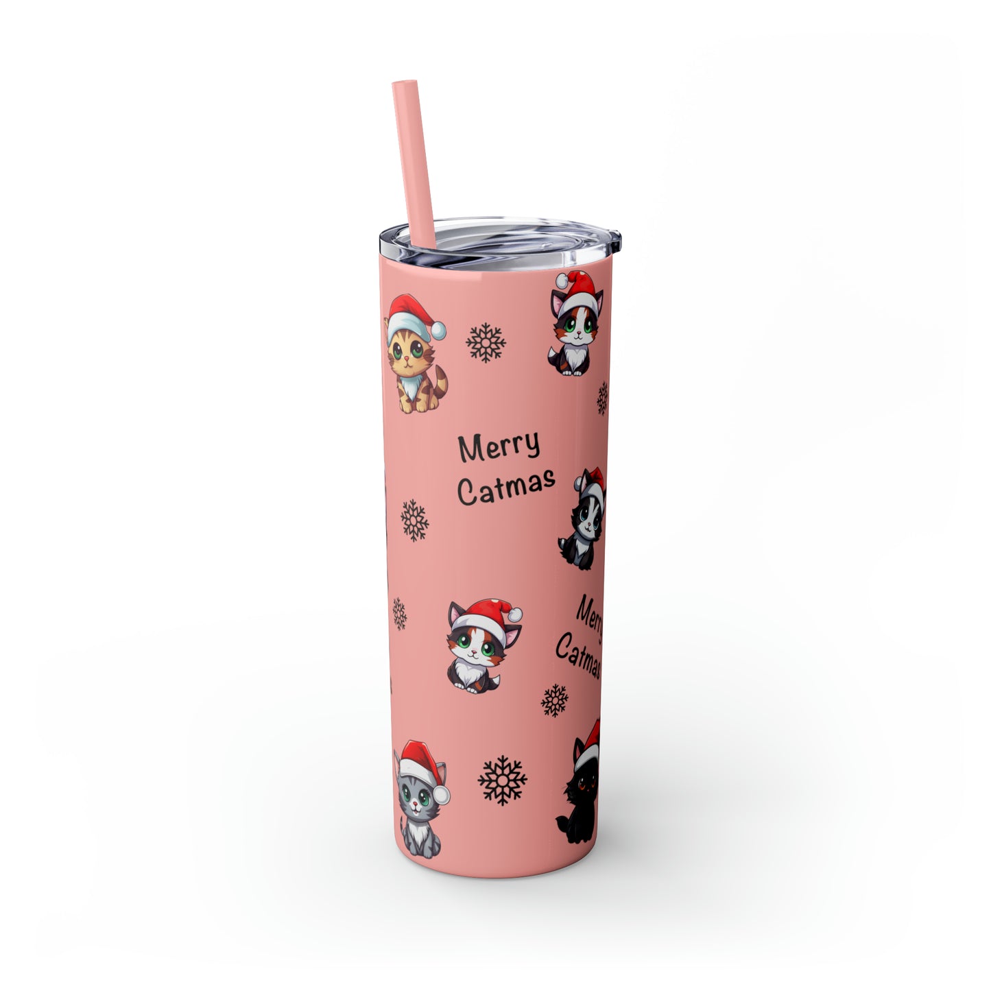 Merry Catmas Skinny Tumbler with Straw, 20oz