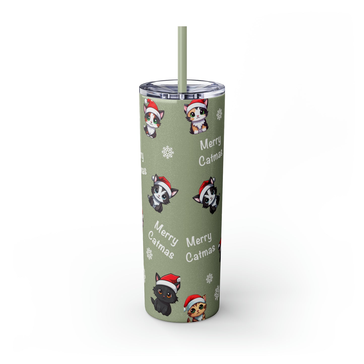 Merry Catmas Skinny Tumbler with Straw, 20oz