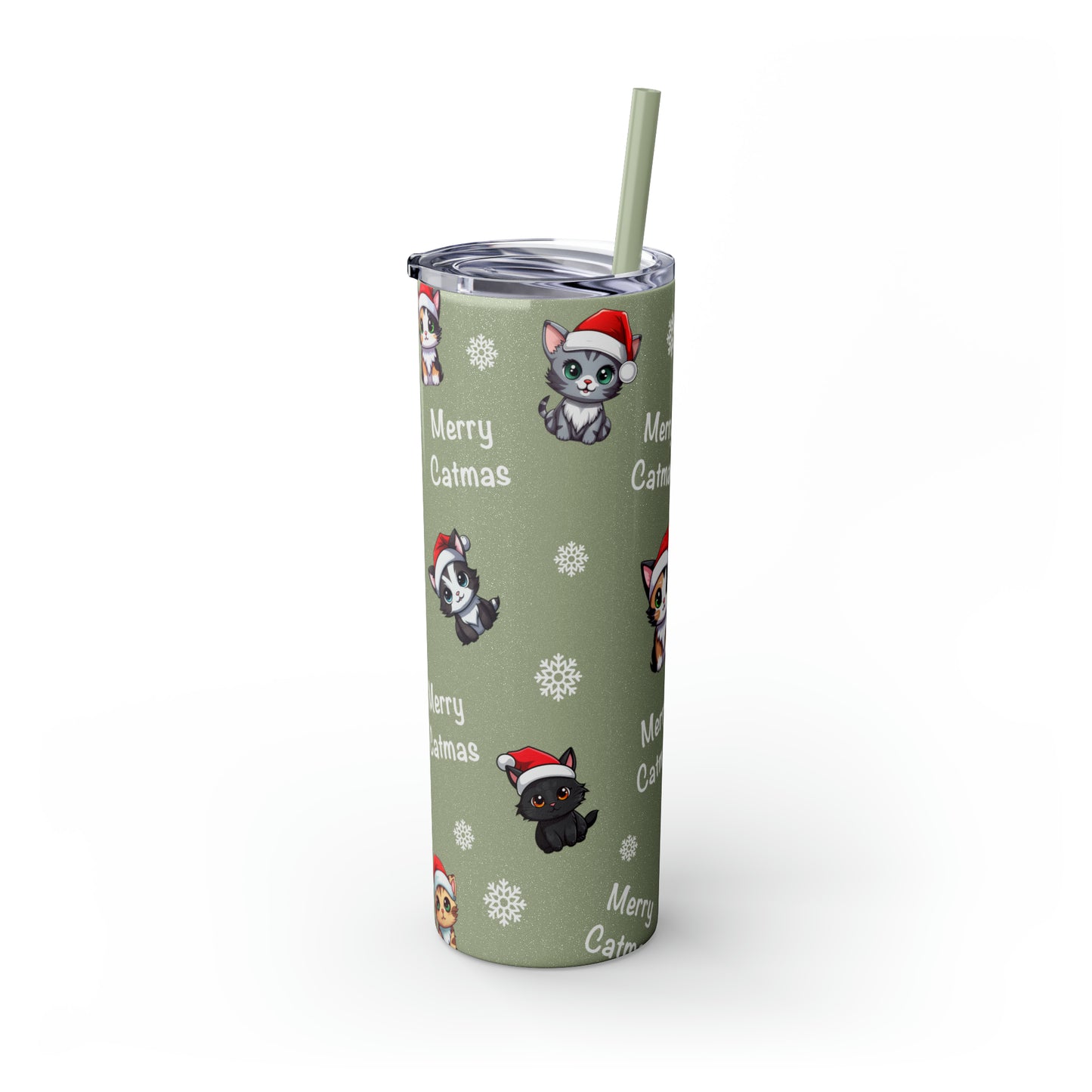 Merry Catmas Skinny Tumbler with Straw, 20oz