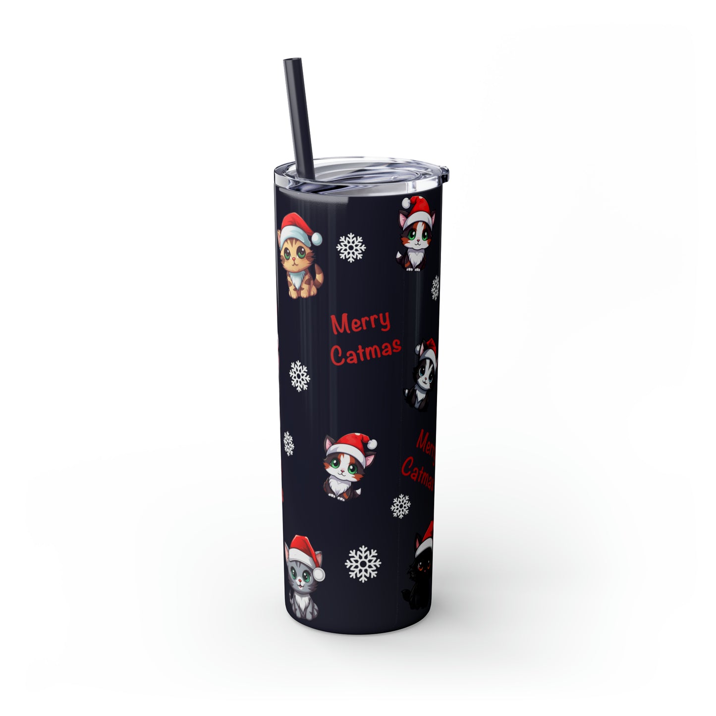 Merry Catmas Skinny Tumbler with Straw, 20oz