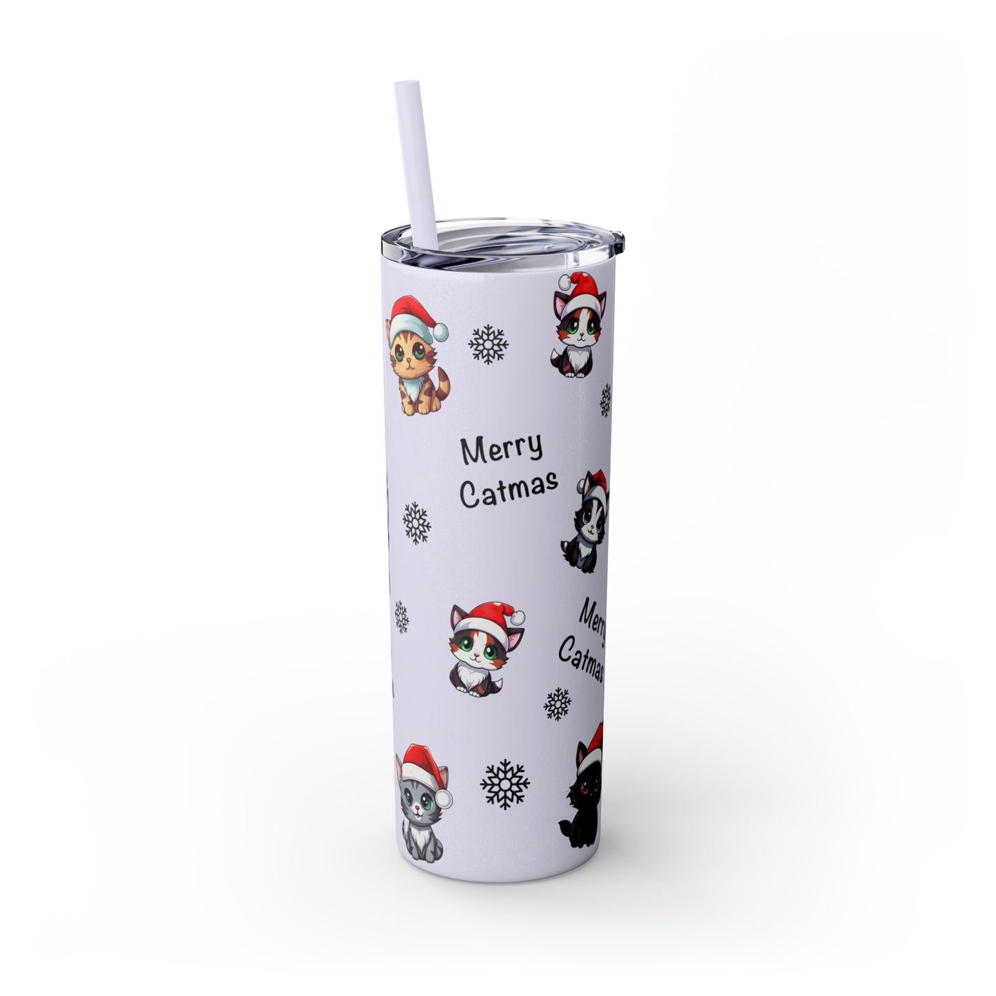 Merry Catmas Skinny Tumbler with Straw, 20oz