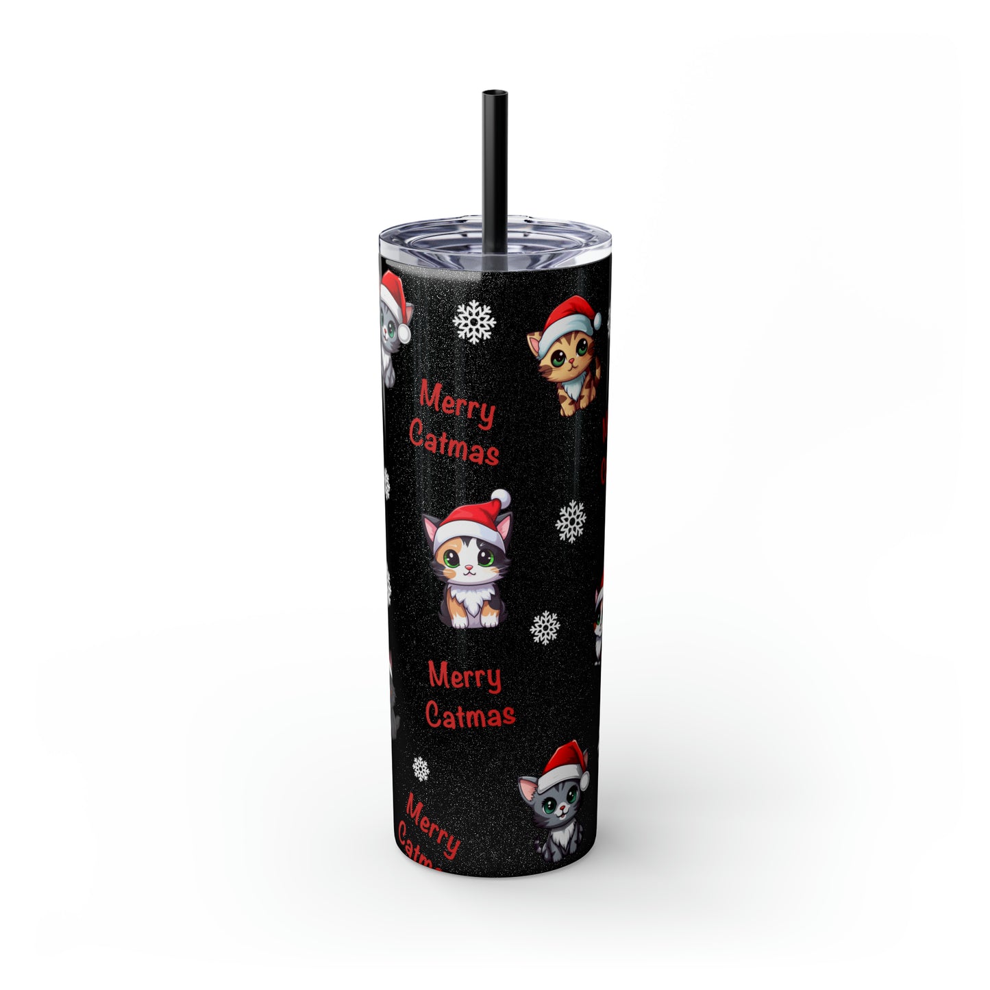 Merry Catmas Skinny Tumbler with Straw, 20oz