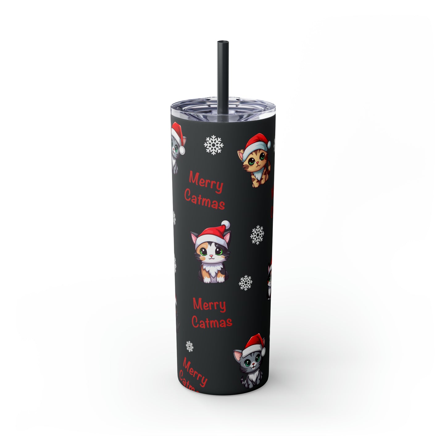 Merry Catmas Skinny Tumbler with Straw, 20oz