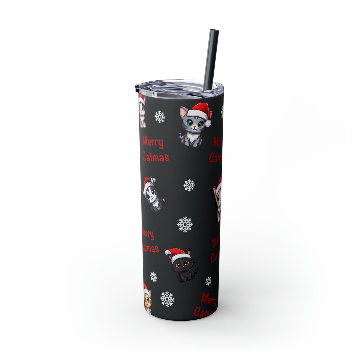 Merry Catmas Skinny Tumbler with Straw, 20oz