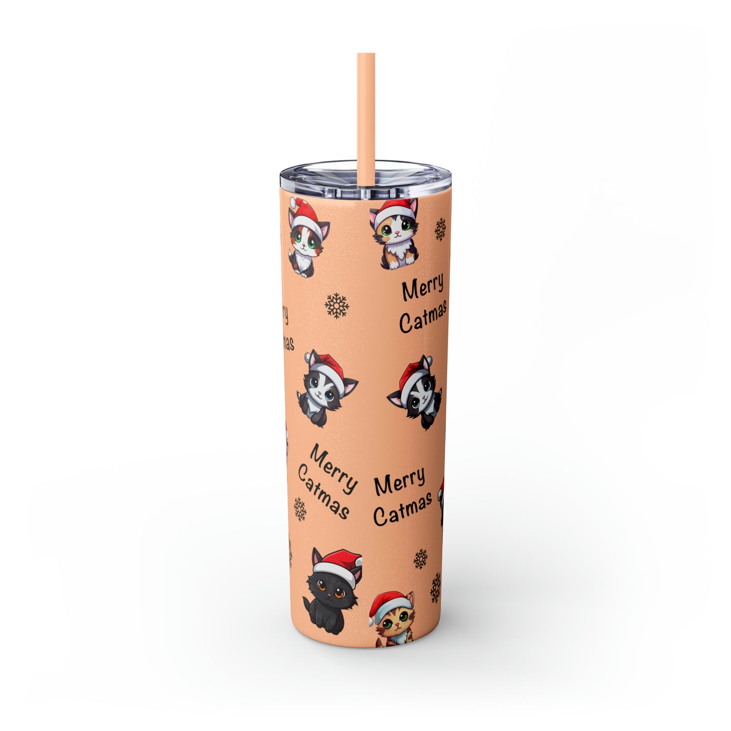 Merry Catmas Skinny Tumbler with Straw, 20oz