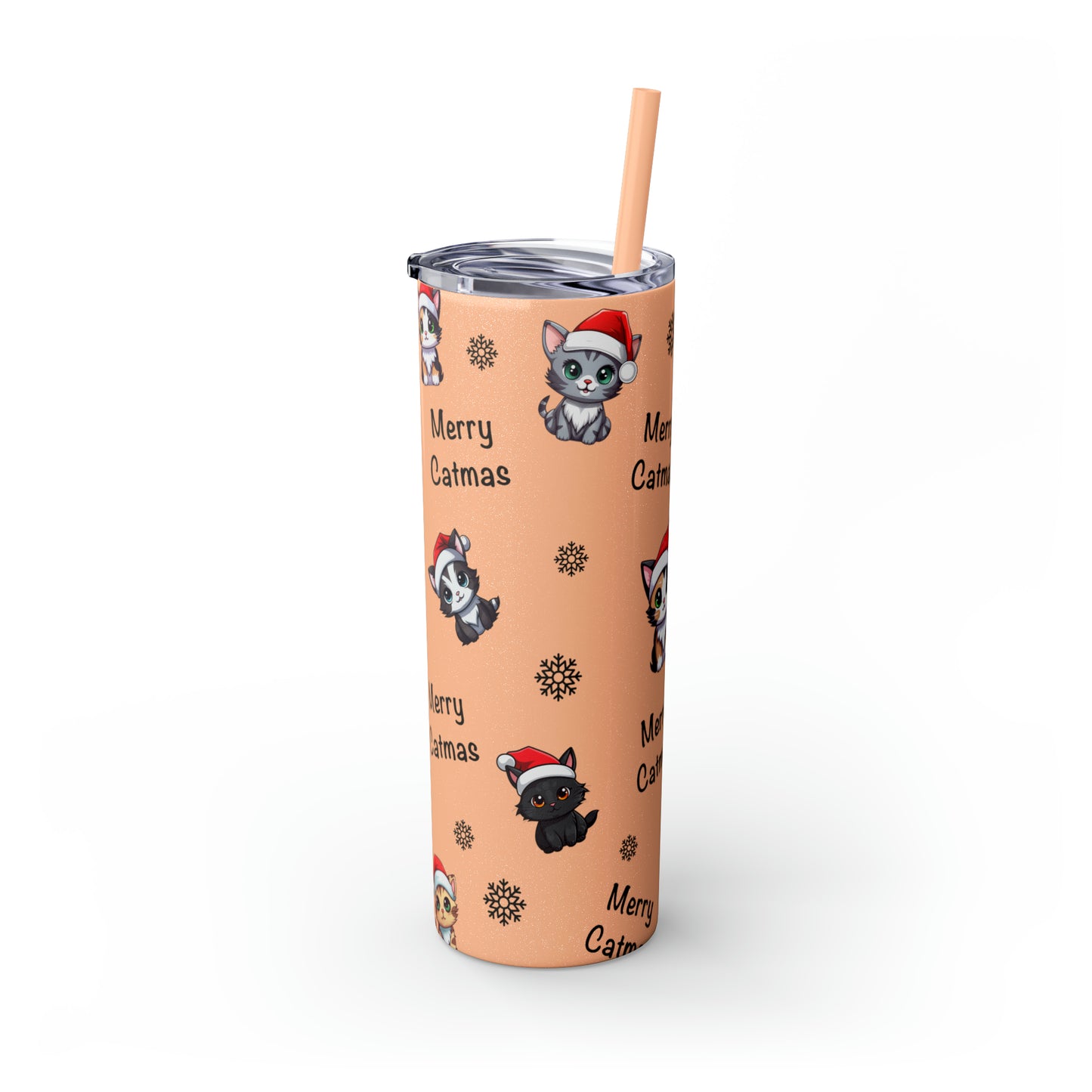 Merry Catmas Skinny Tumbler with Straw, 20oz