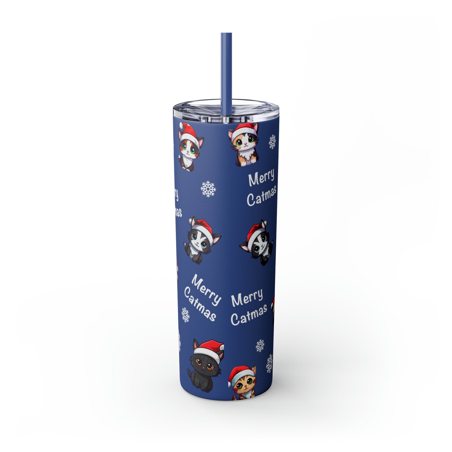 Merry Catmas Skinny Tumbler with Straw, 20oz