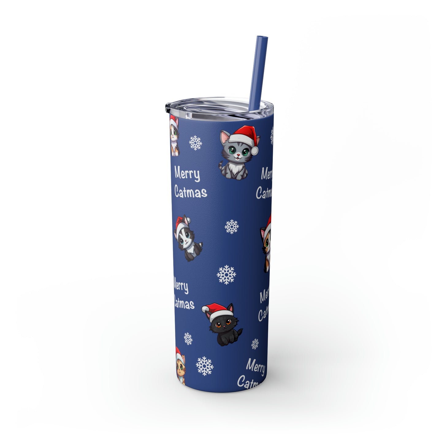 Merry Catmas Skinny Tumbler with Straw, 20oz