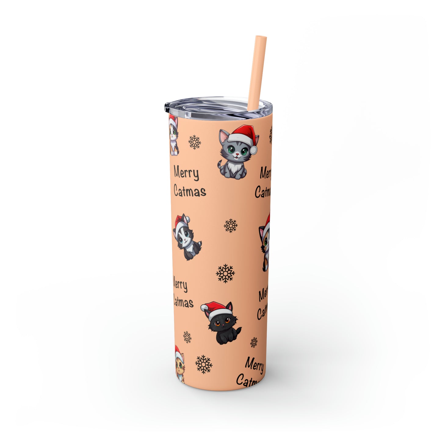 Merry Catmas Skinny Tumbler with Straw, 20oz