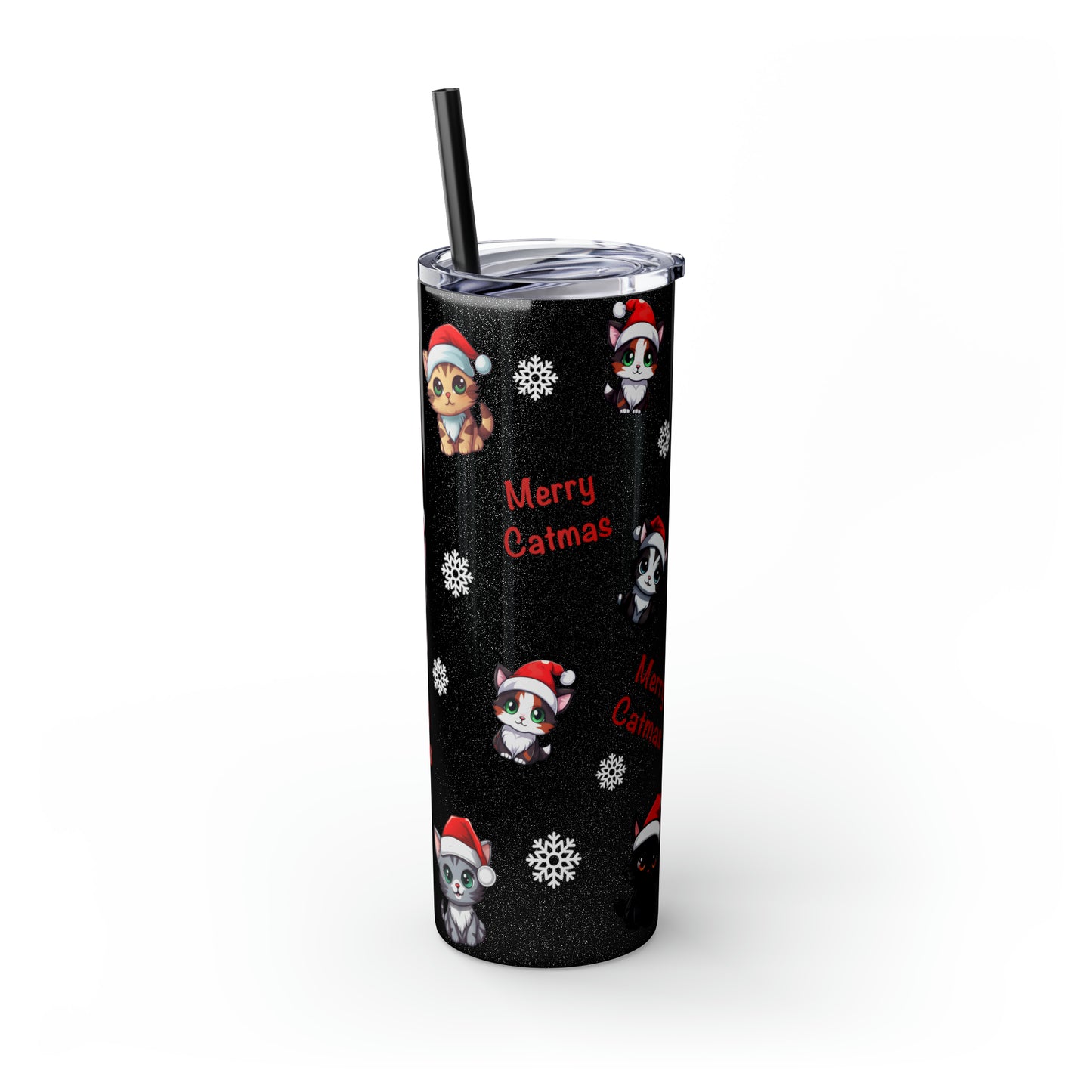 Merry Catmas Skinny Tumbler with Straw, 20oz