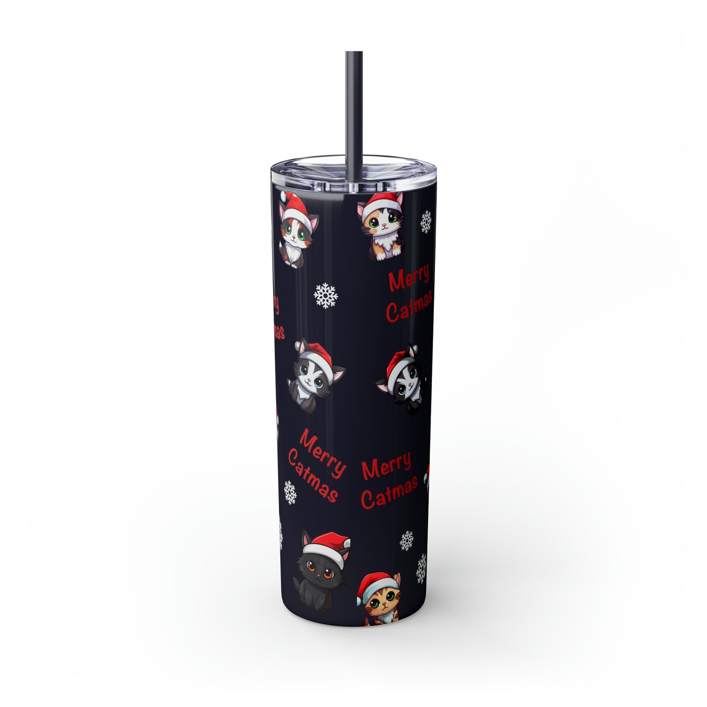 Merry Catmas Skinny Tumbler with Straw, 20oz