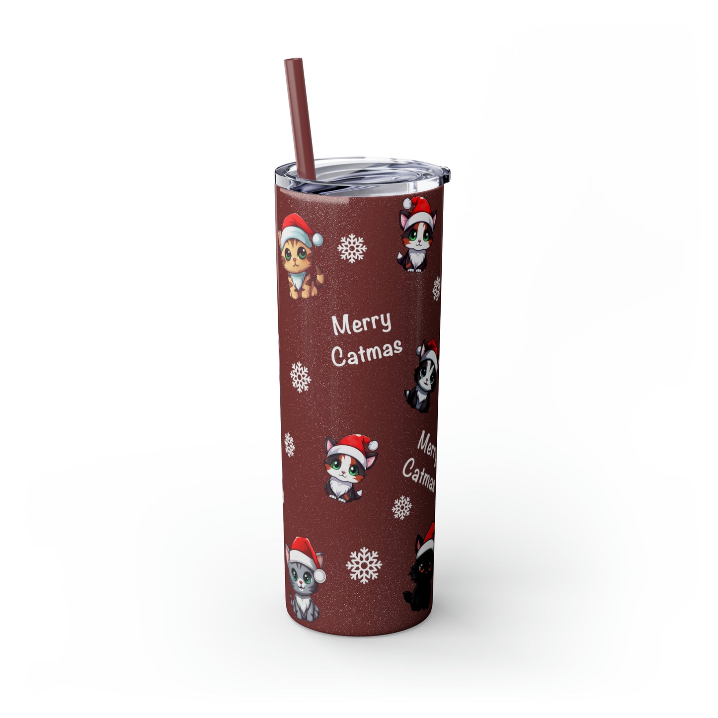 Merry Catmas Skinny Tumbler with Straw, 20oz