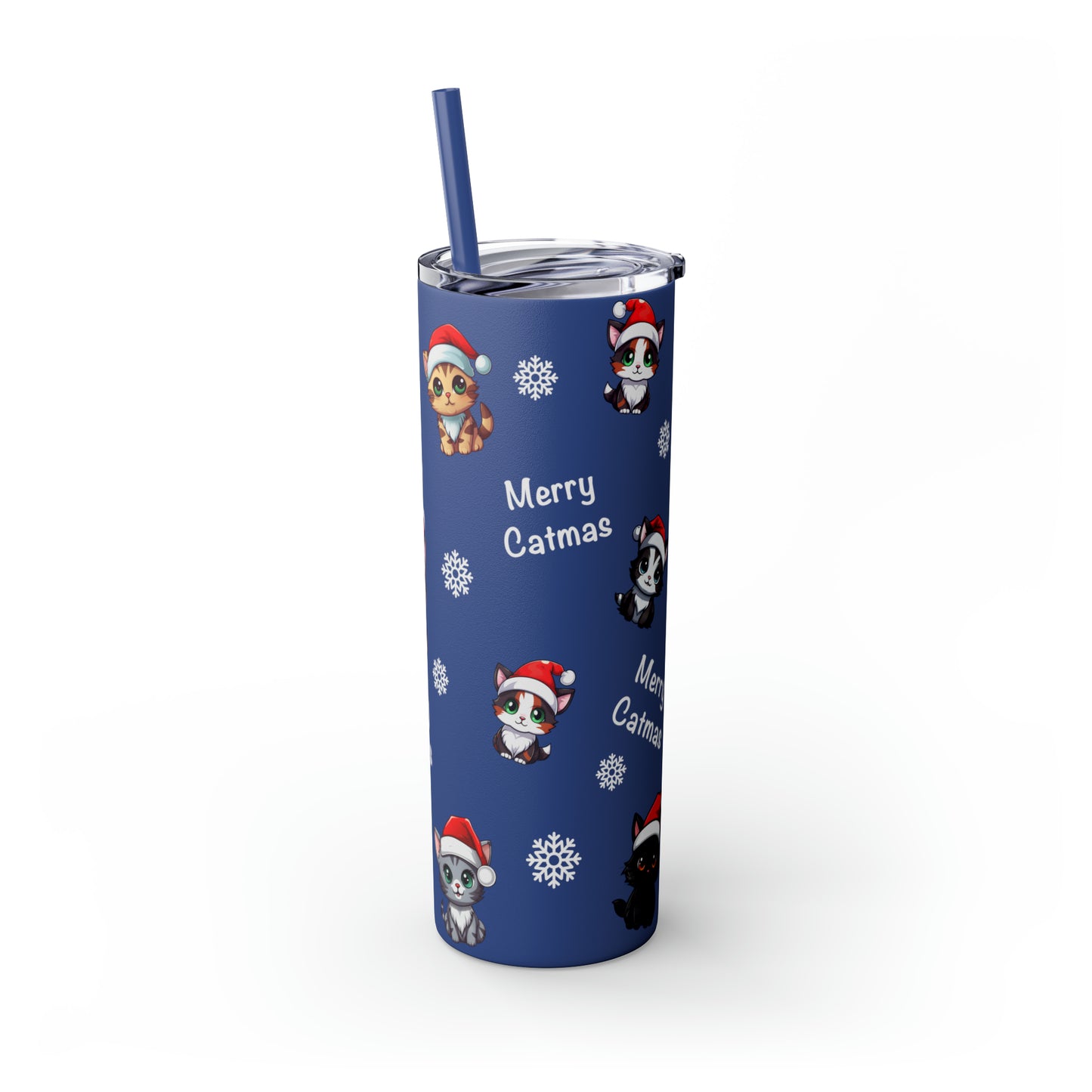 Merry Catmas Skinny Tumbler with Straw, 20oz