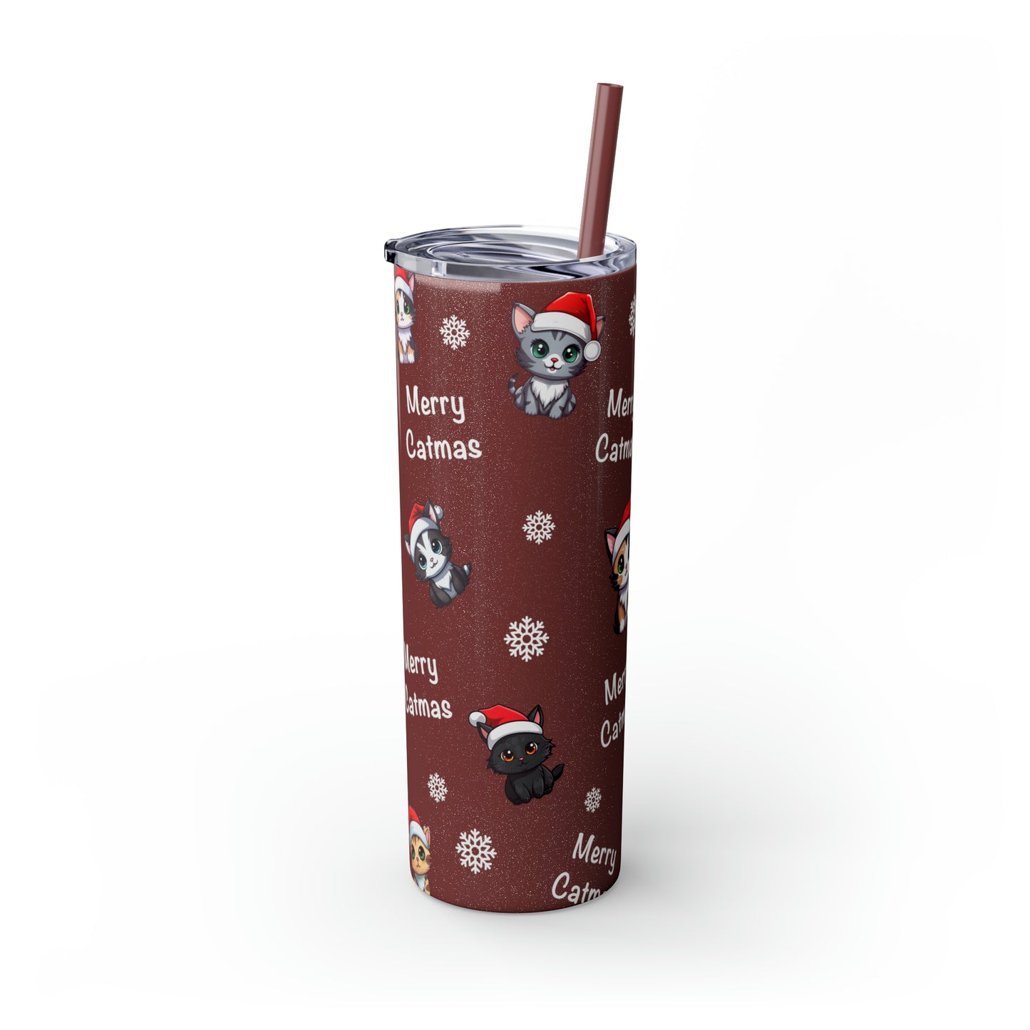 Merry Catmas Skinny Tumbler with Straw, 20oz