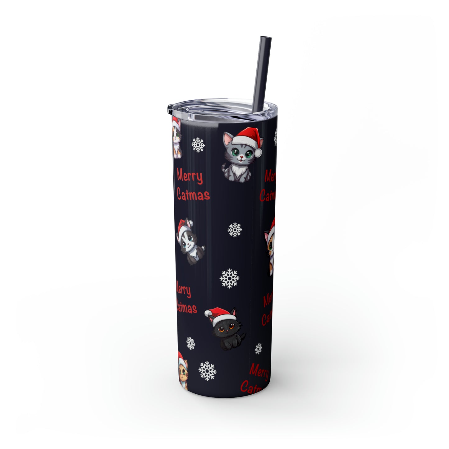 Merry Catmas Skinny Tumbler with Straw, 20oz