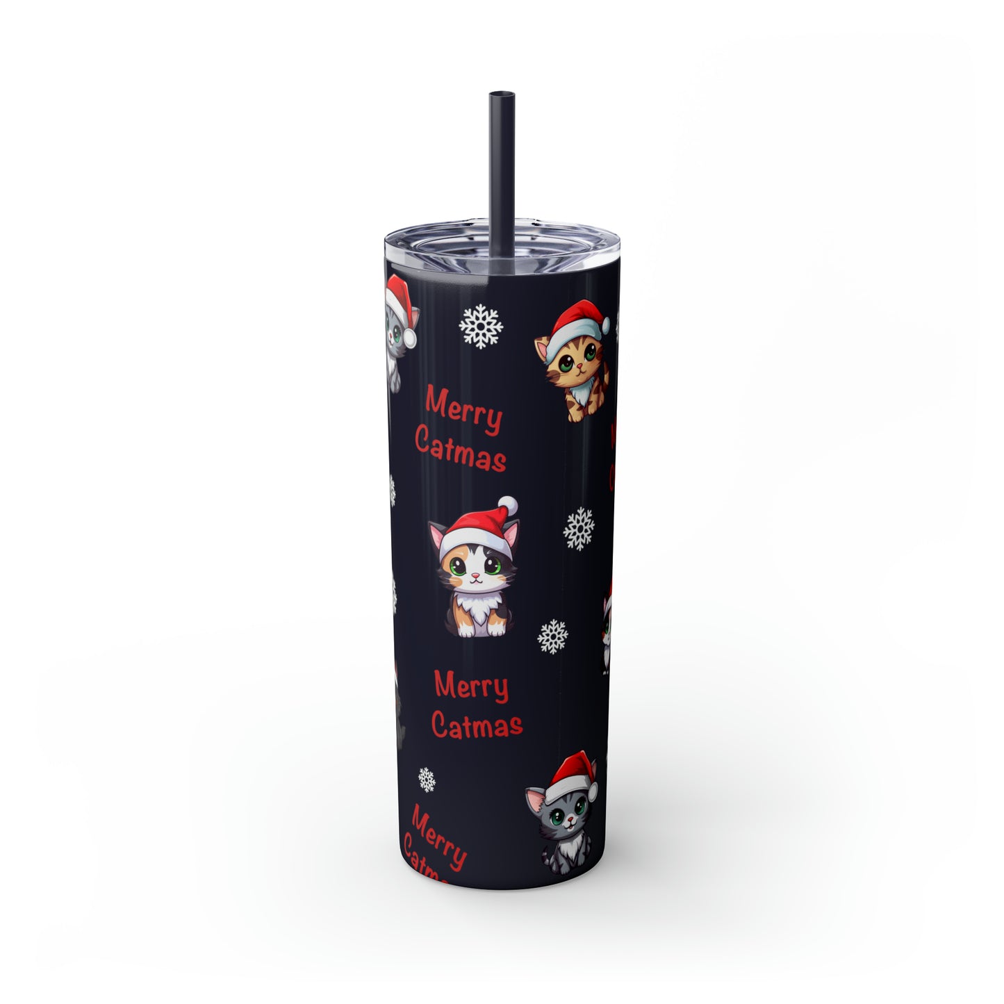 Merry Catmas Skinny Tumbler with Straw, 20oz