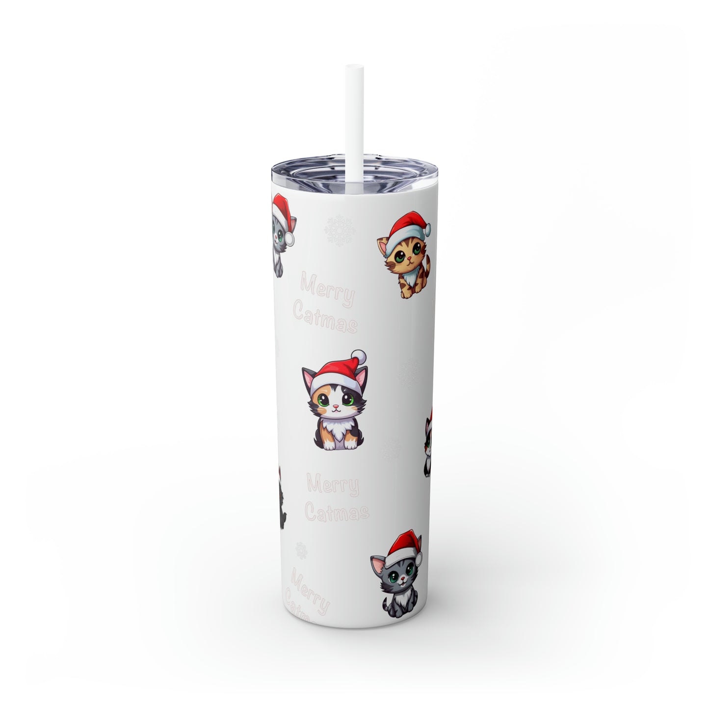 Merry Catmas Skinny Tumbler with Straw, 20oz